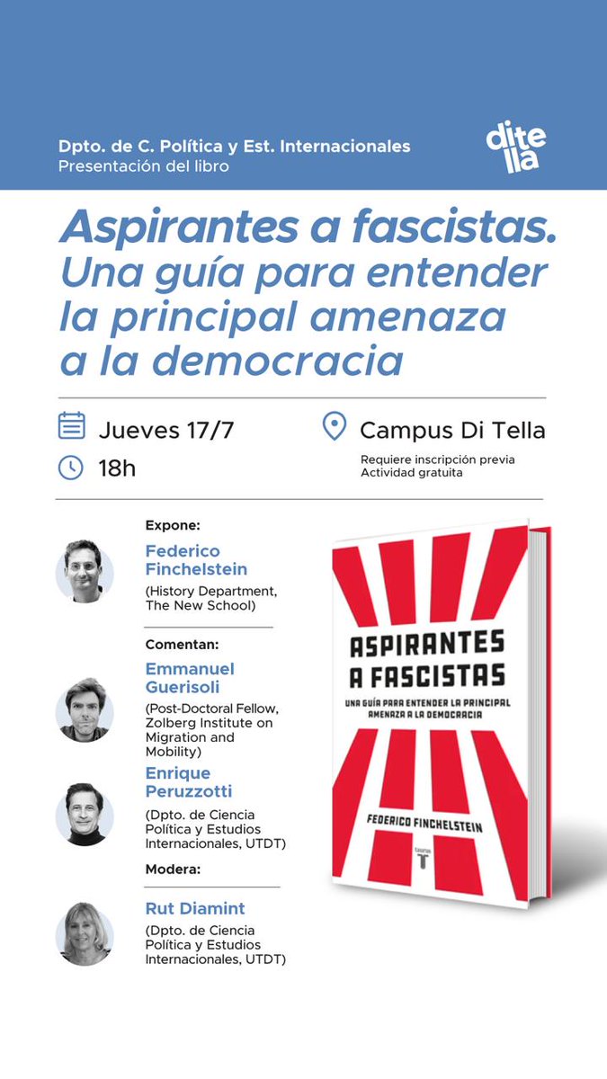 Finchelstein (@finchelsteinf) on Twitter photo The Wannabe Fascists/ Aspirantes a Fascistas. Book presentation in Buenos Aires. This week: July 17, 2025 <a href="/penguinlibrosar/">Penguin Argentina</a> <a href="/utditella/">Universidad Torcuato Di Tella</a> The Wannabe Fascists/ Aspirantes a Fascistas. Book presentation in Buenos Aires. This week: July 17, 2025 <a href="/penguinlibrosar/">Penguin Argentina</a> <a href="/utditella/">Universidad Torcuato Di Tella</a>