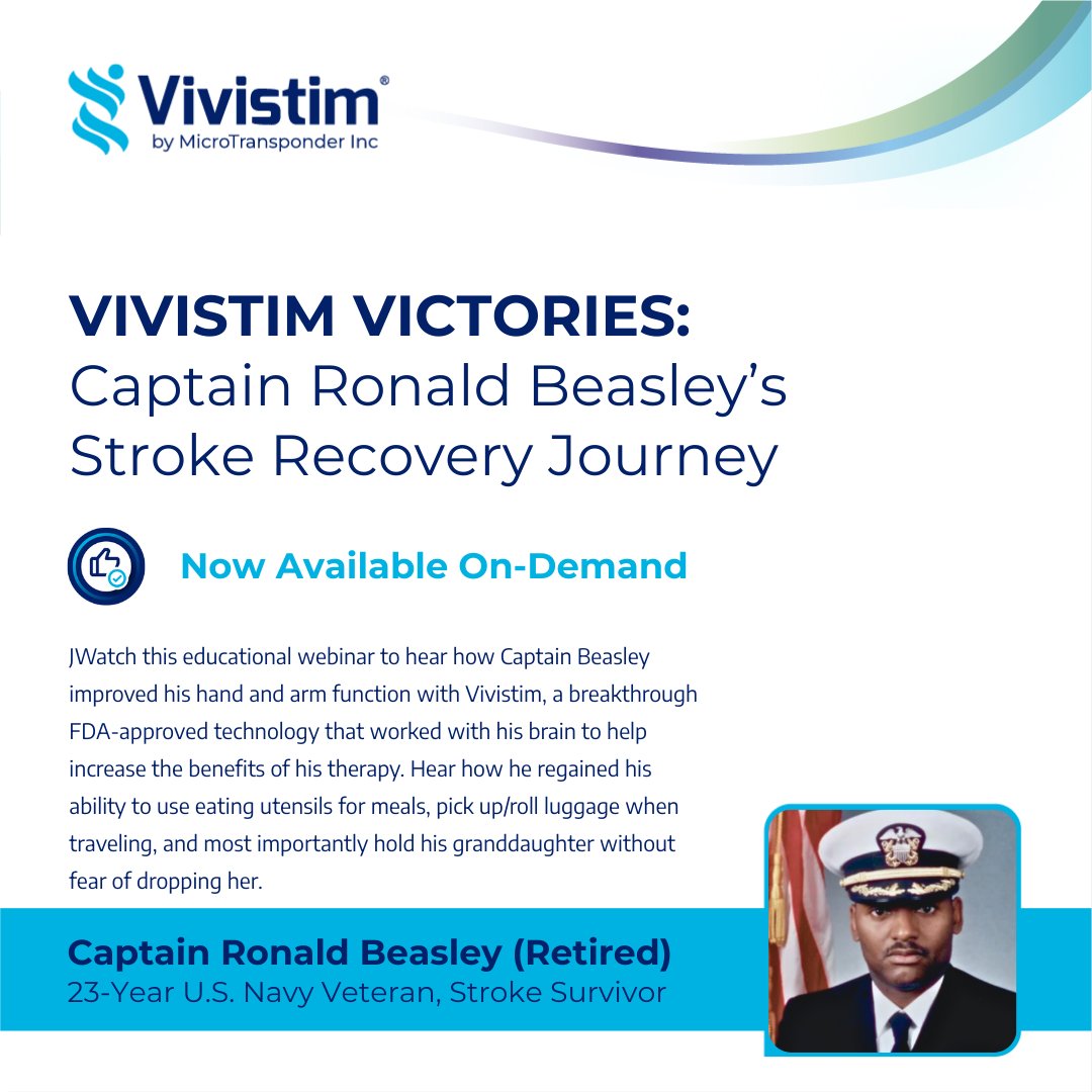 💻 Now Available On-Demand - This Vivistim Victory Educational Webinar features Captain Ronald Beasley (Ret.), a 23-year U.S. Navy Veteran and stroke survivor. 

Tap here to watch and review safety information: qrcodes.pro/HV3OzU