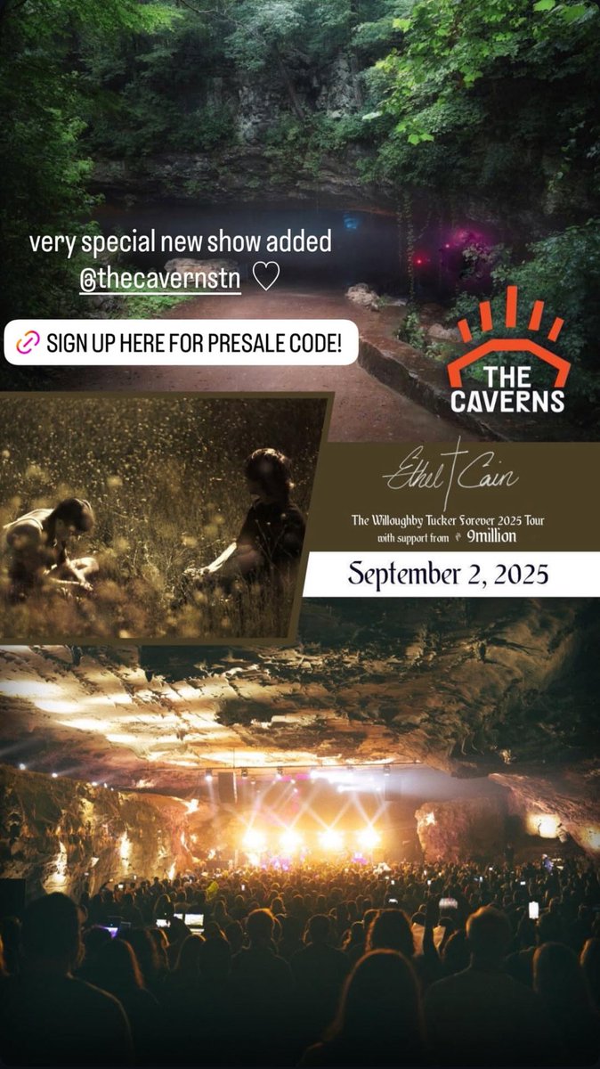 ethelcaindata's tweet image. Ethel Cain announces a very special new show in Grundy County, TN on September 2 ♡
Sign up for presale: ethelcain.os.fan/the-caverns