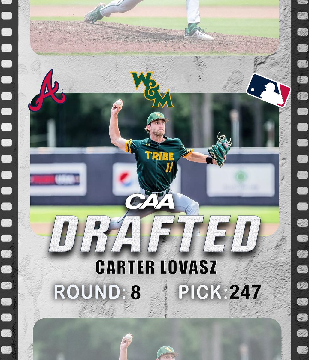 CAASports's tweet image. ⚾️ With the 247th pick in the @mlb Draft, the @braves select @wmtribebaseball’s Carter Lovasz!
#caabaseball