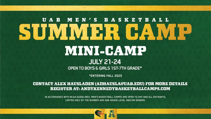 UAB_MBB's tweet image. One week until our Mini-Camp!
Sign up here: andykennedybasketballcamps.com