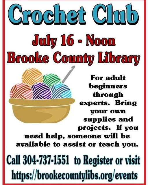 BrookePublic's tweet image. Crochet Club returns this week. Get your projects and supplies ready!
#crochet #libraryevents #programalert