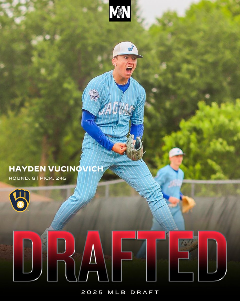 PrepBaseballMN's tweet image. 𝟮𝟬𝟮𝟱 𝗠𝗟𝗕 𝗗𝗥𝗔𝗙𝗧 💎 𝗛𝗔𝗬𝗗𝗘𝗡 𝗩𝗨𝗖𝗜𝗡𝗢𝗩𝗜𝗖𝗛

RHP Hayden Vucinovich (Bloomington Jefferson, 2025) has been selected by the Milwaukee Brewers with the 245th overall pick in the #MLBDraft.

▪️Ranked 4th in Minnesota's 2025 HS class
▪️Ran his fastball up to 95.5