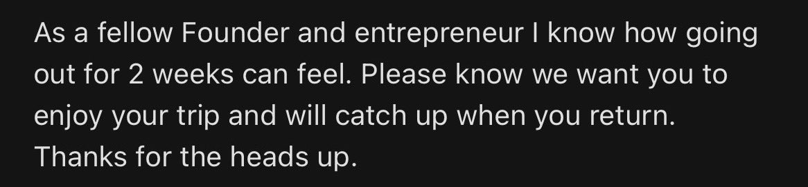 skylarromines's tweet image. Gearing up to take my first real vacation since launching ATW.
I’ve been nervous. I decided to give all of the clients I’m in regular contact with a heads up.
Got a bunch of responses like this one.
Truly cant stress enough how important it is to surround yourself with good…