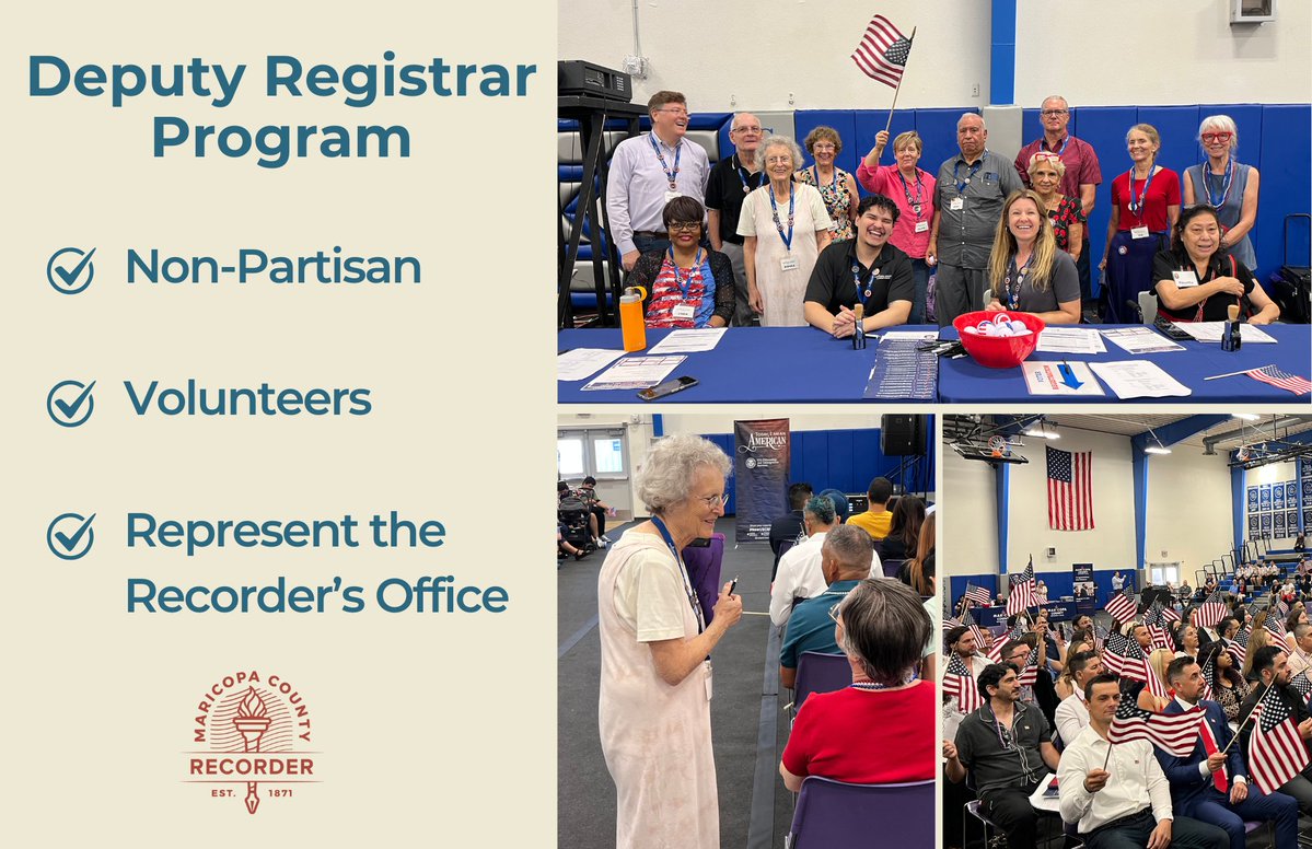RecordersOffice's tweet image. Our team of certified, nonpartisan Deputy Registrars proudly volunteers with the Recorder's Office to assist at voter education events across the community. On average, our volunteers help nearly 200 newly naturalized citizens register to vote every month! 🇺🇸
Learn more about…
