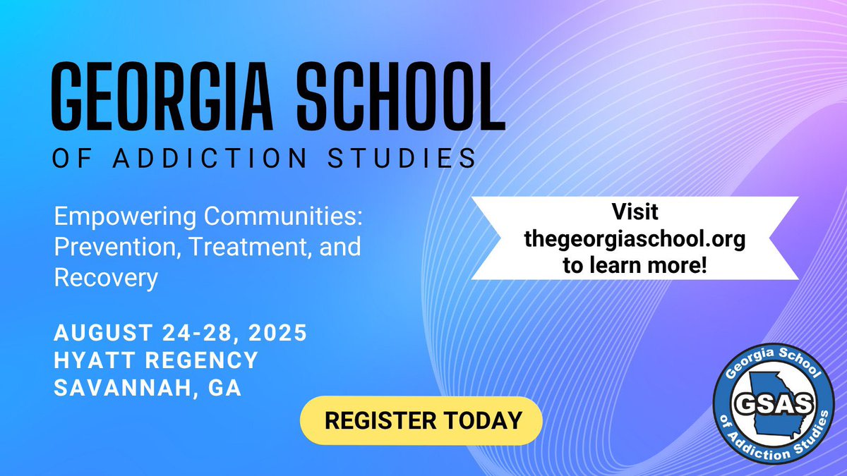 GC4R 🇺🇸 #GARecovers (@recovery_gc4r) on Twitter photo We hope you will join us next month for the 18th Annual Georgia School of Addiction Studies, held August 24-28, at the Hyatt Regency Savannah!
Register, view the program brochure, make hotel reservations and more at thegeorgiaschool.org
#GARecovers #gapol <a href="/theGAschool/">Georgia School of Addiction Studies</a> We hope you will join us next month for the 18th Annual Georgia School of Addiction Studies, held August 24-28, at the Hyatt Regency Savannah!
Register, view the program brochure, make hotel reservations and more at thegeorgiaschool.org
#GARecovers #gapol <a href="/theGAschool/">Georgia School of Addiction Studies</a>
