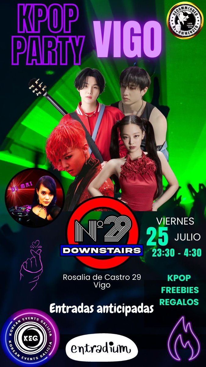 Nos vemos el viernes 25 de Julio a las 23:30 en el N° 29, Vigo para disfrutar juntas del mejor Kpop.

#KPOP #kpopparty #party #Vigo #BTS #BLACKPINK #FIESTA