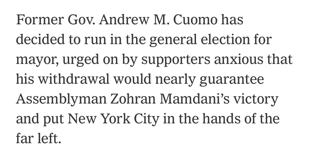 chandlerjdean's tweet image. They should also be anxious that his entrance will nearly guarantee Assemblyman Zohran Mamdani’s victory and put New York City in the hands of the far left.