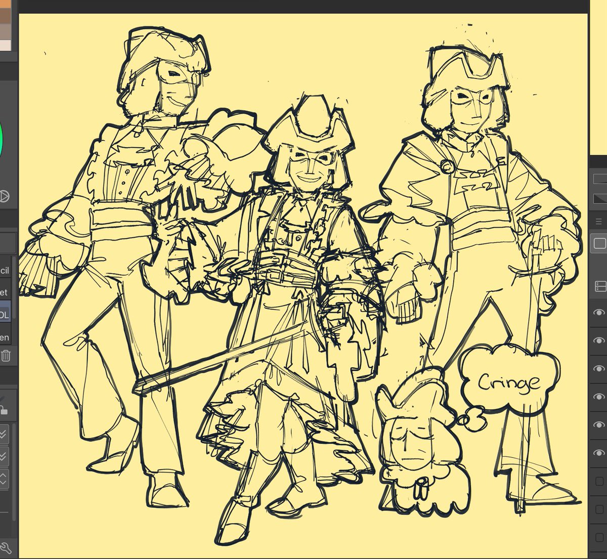 sacriou's tweet image. Finishing the Jean scribble from last night- not too fond of it, but it’s done