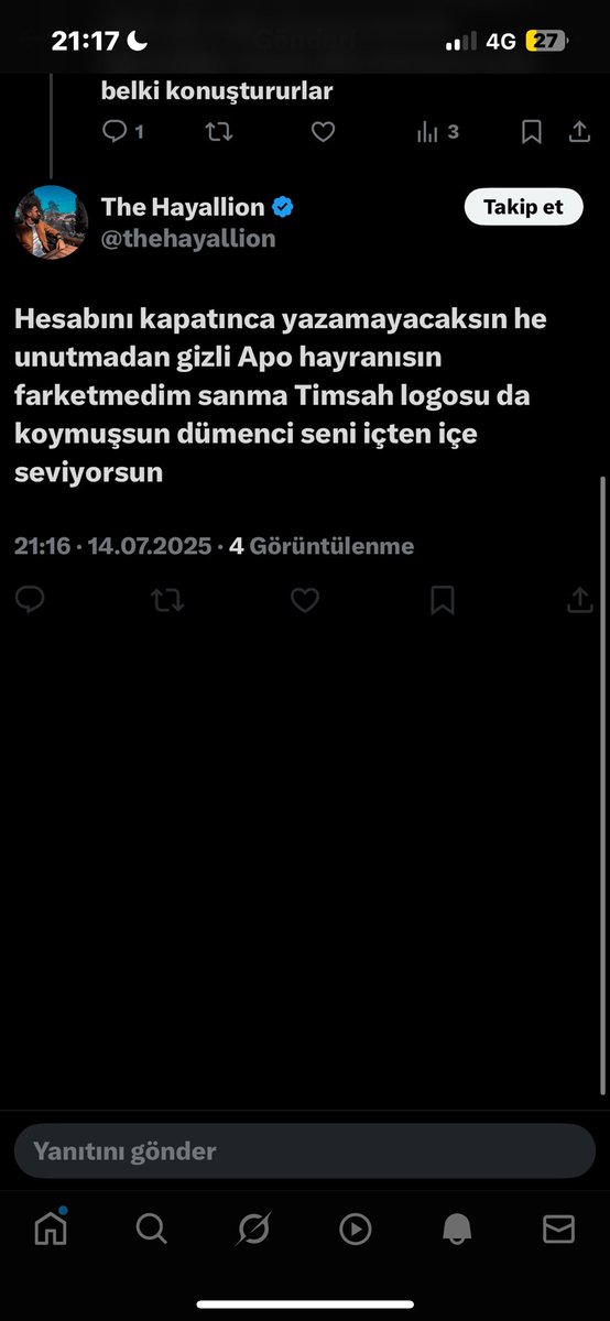 Hesap kapattırmayla tehdit edip engellemek de anca senin gibi terörist orosbu çoçuğuna yakışırdı zaten aponuzu da sikeyim bağırta çağırta Bursaspor’un timsahını sokuk aponuzun giydiği tshirtteki timsah sanmayın hayallerle yaşayanı gerçeklerle kanırta kanırta sikerler