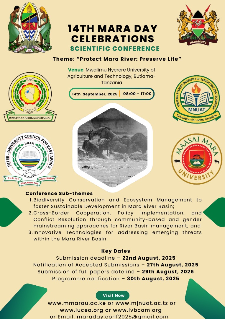 This September, we will be inviting scientists and policy makers to Mara, Tanzania 🇹🇿 for the 14th Mara day exhibitions and conference. Please join us as we Protect the Mara River Basin and Preserve Life🐟🦀. #LakeVictoria
