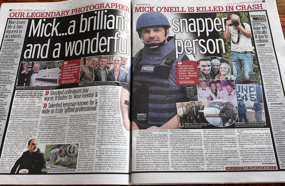 Healyhack's tweet image. Two great tribute spreads for Mick O’Neill in today’s Irish Daily Star and Irish Mirror.
