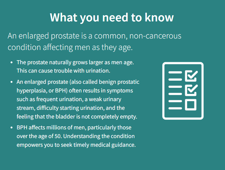 WashU_Uro's tweet image. An enlarged prostate (BPH) is a common non-cancerous condition in men over 50, causing frequent urination, weak stream, and incomplete bladder emptying. Know the symptoms and seek timely medical guidance. 

Learn more: bit.ly/3vsLgQ4

#WashUMedicine #WashUSurgery