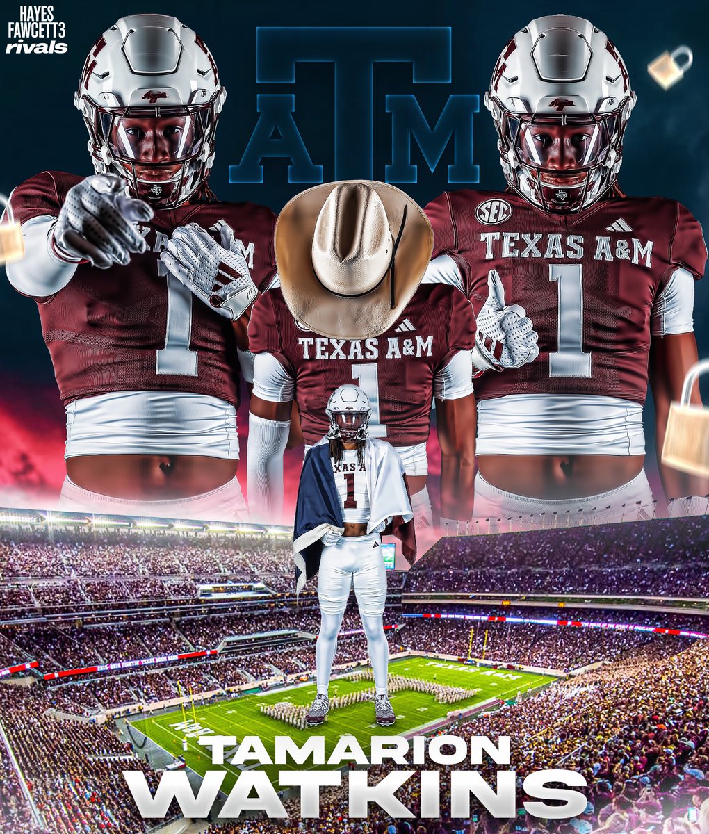 BREAKING: Class of 2026 Safety Tamarion Watkins has Committed to Texas A&amp;M, he tells me for @rivals

The 6’4 205 S from Rock Hill, SC chose the Aggies over Miami, South Carolina, &amp; Georgia 

“From the 803 to the 979, see you soon Aggieland #GigEm”

on3.com/rivals/tamario…