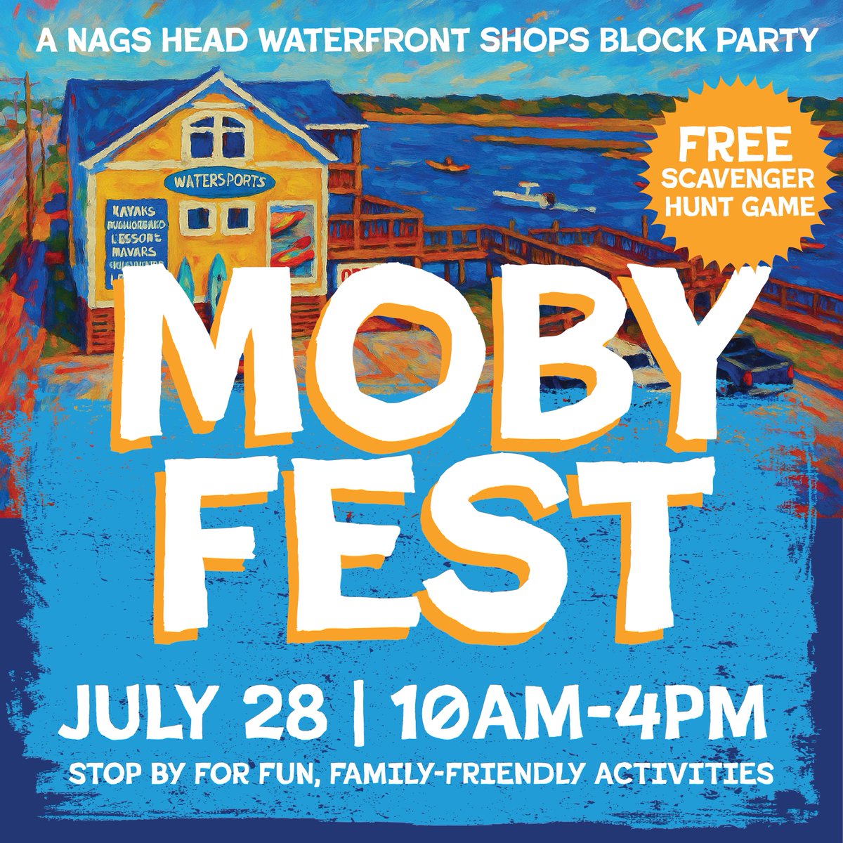 🚨NEW EVENT ALERT: Something big is coming to Whalebone! Explore shops, win prizes, and enjoy free family fun at Moby Fest, July 28.🚨 

#newevent #whalebone #outerbanks #obx #visitobx #thingstodoobx
