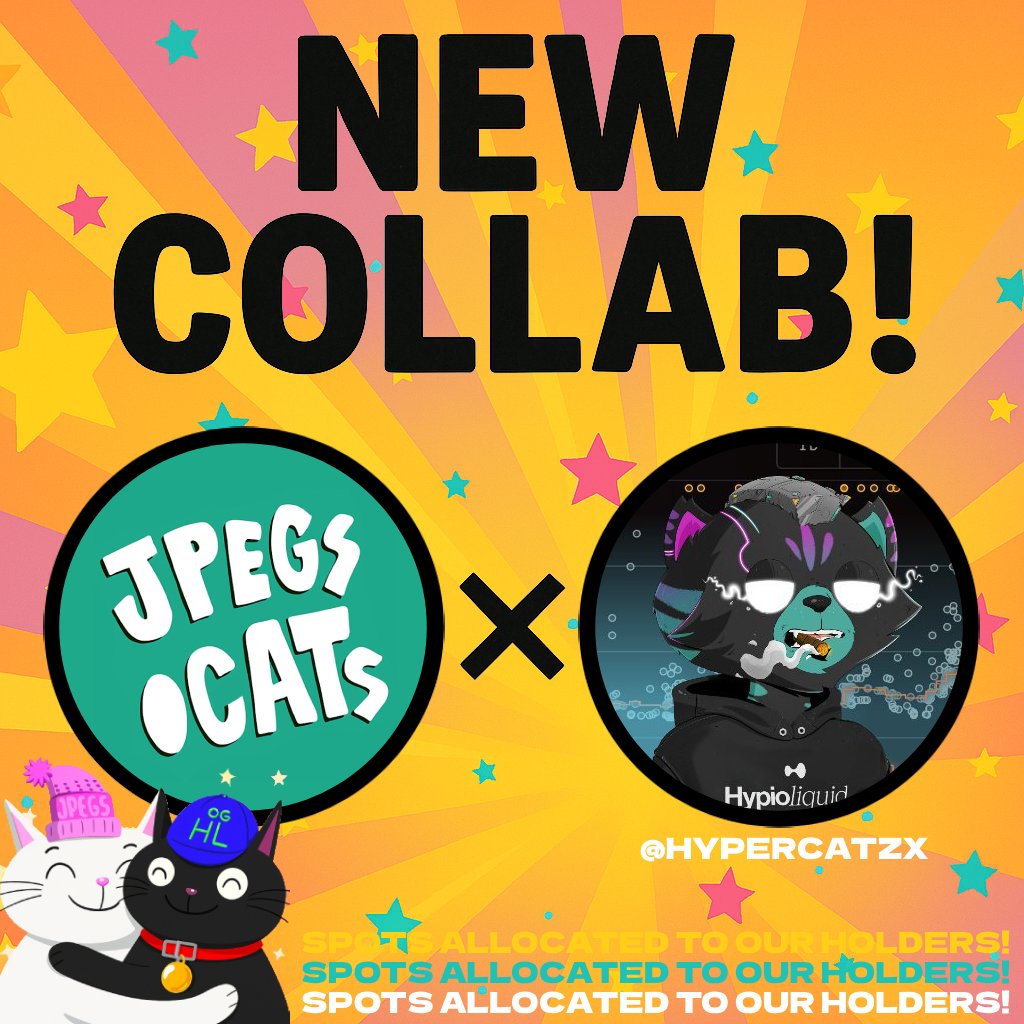 NEW COLLAB! 😼
jpegs.cats x <a href="/HypercatzX/">Hypercatz</a> 

Giving out 10X GTD SPOTS on this post.
Like, RT and Drop your Hyper EVM address.

More spots allocated to our holders in the Cat Crib!
Join our Discord to participate in more! 😽
