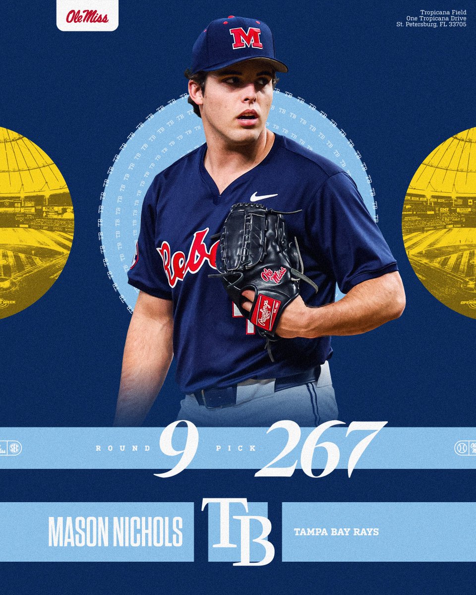 OleMissBSB's tweet image. With the 267th pick of the 2025 MLB Draft @RaysBaseball select @masonichols11!