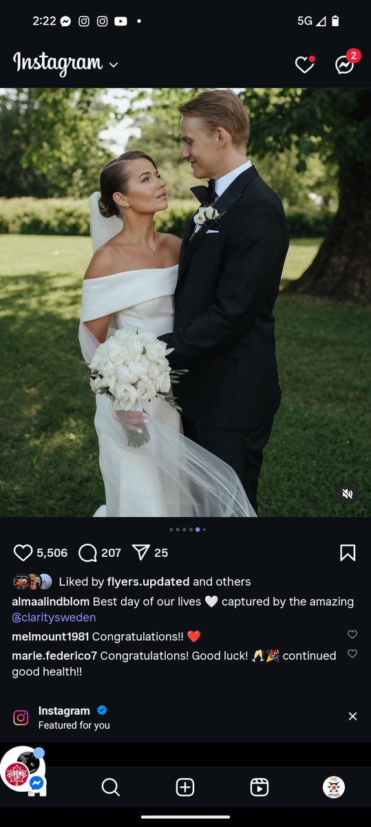 Oskar Lindblom and Alma got married 

Congratulations to this forever Flyer, and his wife Alma 

#Flyers