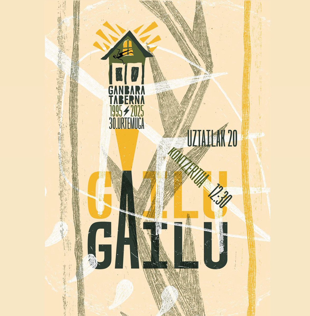 GAILU ZUZENEAN
UZTAILAK 20 IGANDEA
Ganbara taberna (Andoain)

Igandean Andoaingo Ganbaran ariko gara zuzenean, tabernaren 30. urteurrenaren baitan. Kontzertua 12:30etan hasiko da, eta sarrera doakoa izango da.
Laster informazio zabalagoa!

bitartean….
3,2,1…. Znort!!!
