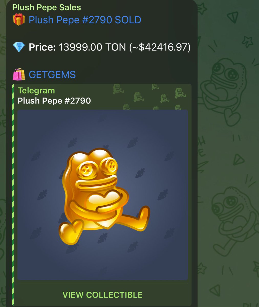Midas Plush Pepe sold for $42,000!

Telegram / TON NFT Gifts here to stay.