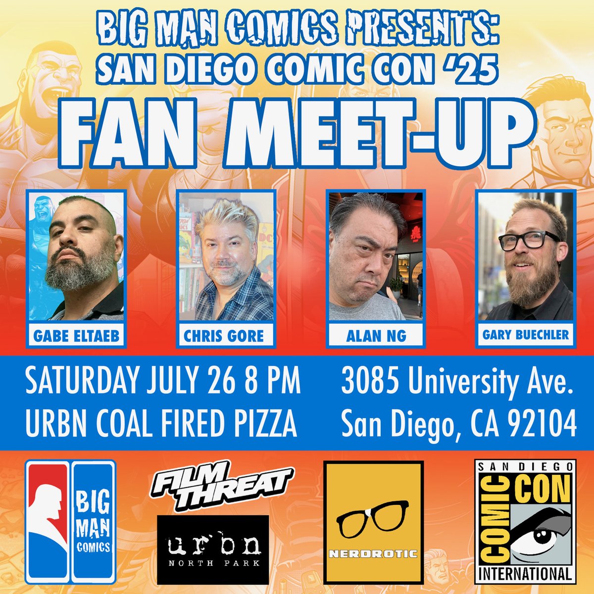 Bigmancomics's tweet image. Party Time!!!
Come hangout with the myself, Nerdrotic and the guys from Film Threat, Chris Gore and Alan NG during San Diego Comic Con. Saturday 7/26 @8PM PST @ URBN North Park.
There is NO CHARGE, just show up and have a good time. Tickets are in the Eventbrite link below or…