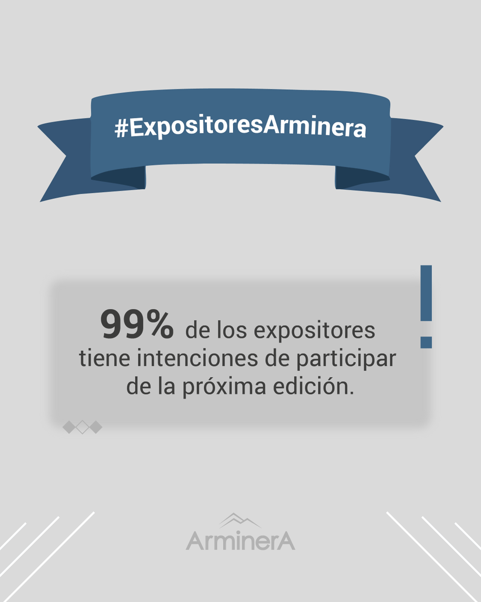 💥 ¡Una cifra que lo dice todo!

El 99% de los expositores quiere volver a ser parte de la próxima edición.
Confianza, resultados y proyección: eso es lo que genera esta plataforma clave para el desarrollo de la minería argentina.

🗓️ 18 al 20 de mayo de 2027
📍 La Rural