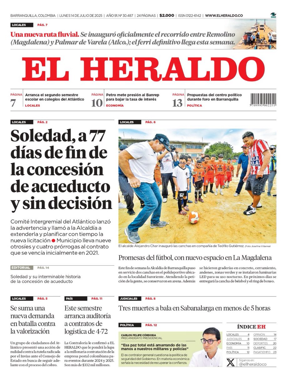 #UnCaféPorBarranquilla (@uncafeporquilla) on Twitter photo Son datos, hay que darlos y en <a href="/elheraldoco/">EL HERALDO</a> no los leerás:
📌 370 homicidios en el primer semestre 2025.
📌 #BAQ cerró 2024 como la ciudad con mayor aumento de homicidios en Colombia.
Portadas El Heraldo 13 y 14 de julio:
• Cali 0-Junior 2
• Char inaugura canchas con Teófilo Son datos, hay que darlos y en <a href="/elheraldoco/">EL HERALDO</a> no los leerás:
📌 370 homicidios en el primer semestre 2025.
📌 #BAQ cerró 2024 como la ciudad con mayor aumento de homicidios en Colombia.
Portadas El Heraldo 13 y 14 de julio:
• Cali 0-Junior 2
• Char inaugura canchas con Teófilo