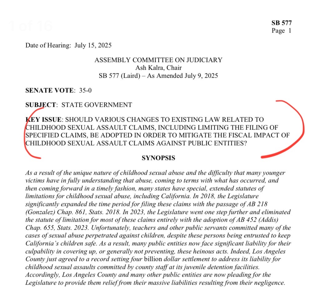 KateSanchezCA's tweet image. 🚨BAD BILL ALERT: CA Democrats are pushing SB 577, a bill that throws up legal roadblocks for survivors of childhood rape and sexual assault. It makes it harder for victims to seek justice. Abandoning victims like this isn’t just wrong…it’s BEYOND CRUEL