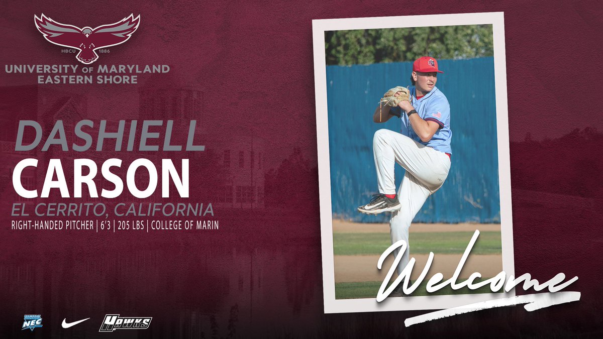 UMESHawkBase's tweet image. ⚾️THE UNIVERSITY OF MARYLAND EASTERN SHORE OFFICIALLY WELCOMES RIGHT-HANDED PITCHER DASHIELL CARSON TO THE HAWK BASEBALL PROGRAM ⚾️
#HawkPride | #SoarAboveandBeyond
