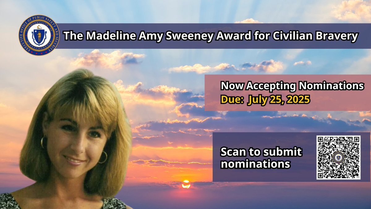 EOPSS's tweet image. On September 11, 2001, flight attendant Madeline “Amy” Sweeney demonstrated extraordinary courage in the face of unthinkable danger. As she relayed vital information about the first hijacked plane, her calm and bravery helped shape the nation’s understanding of that tragic day.…