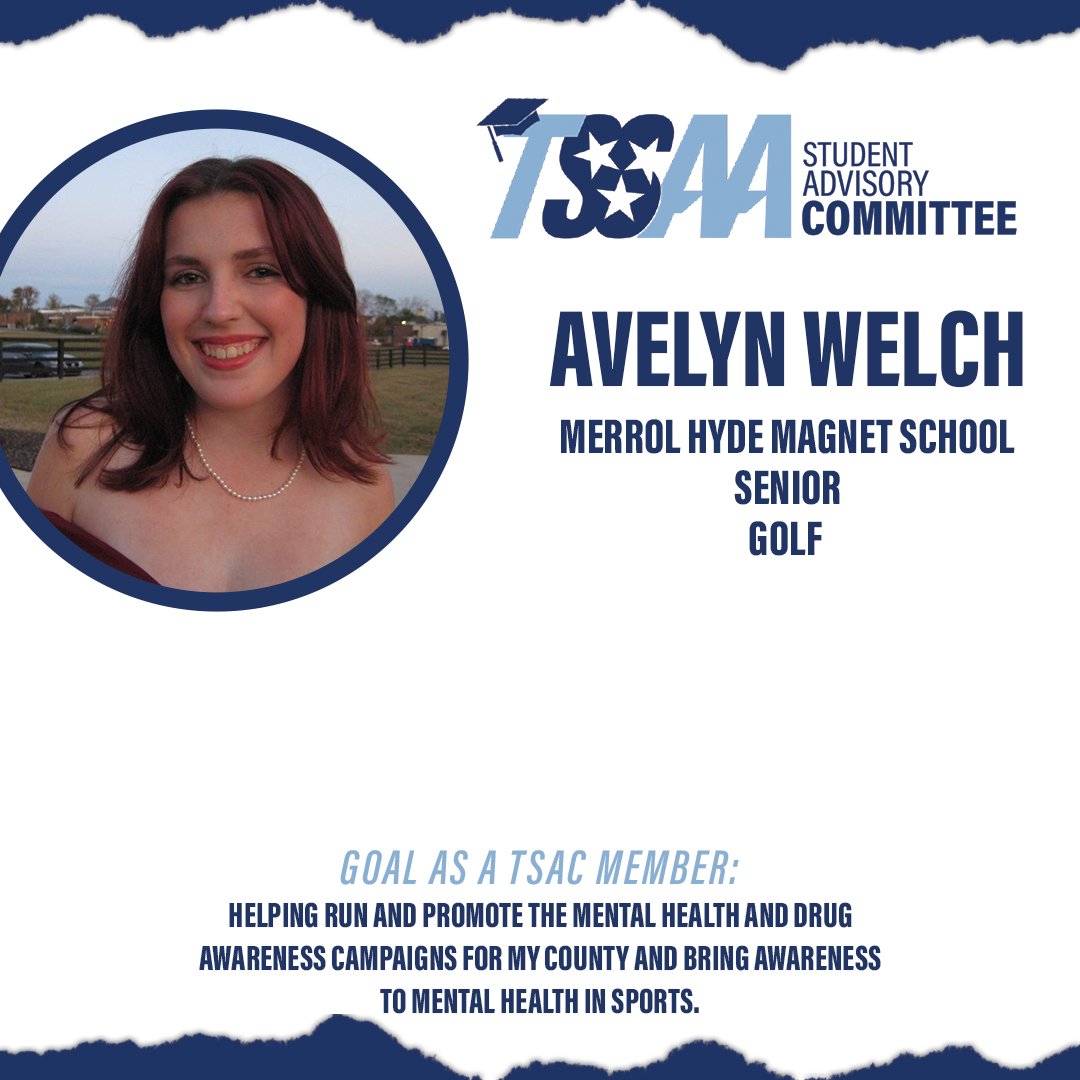 TSSAA's tweet image. 📚TSAC Member Spotlight📚
Meet Avelyn Welch! A Merrol Hyde Magnet School student-athlete serving on this year's Student Advisory Committee!