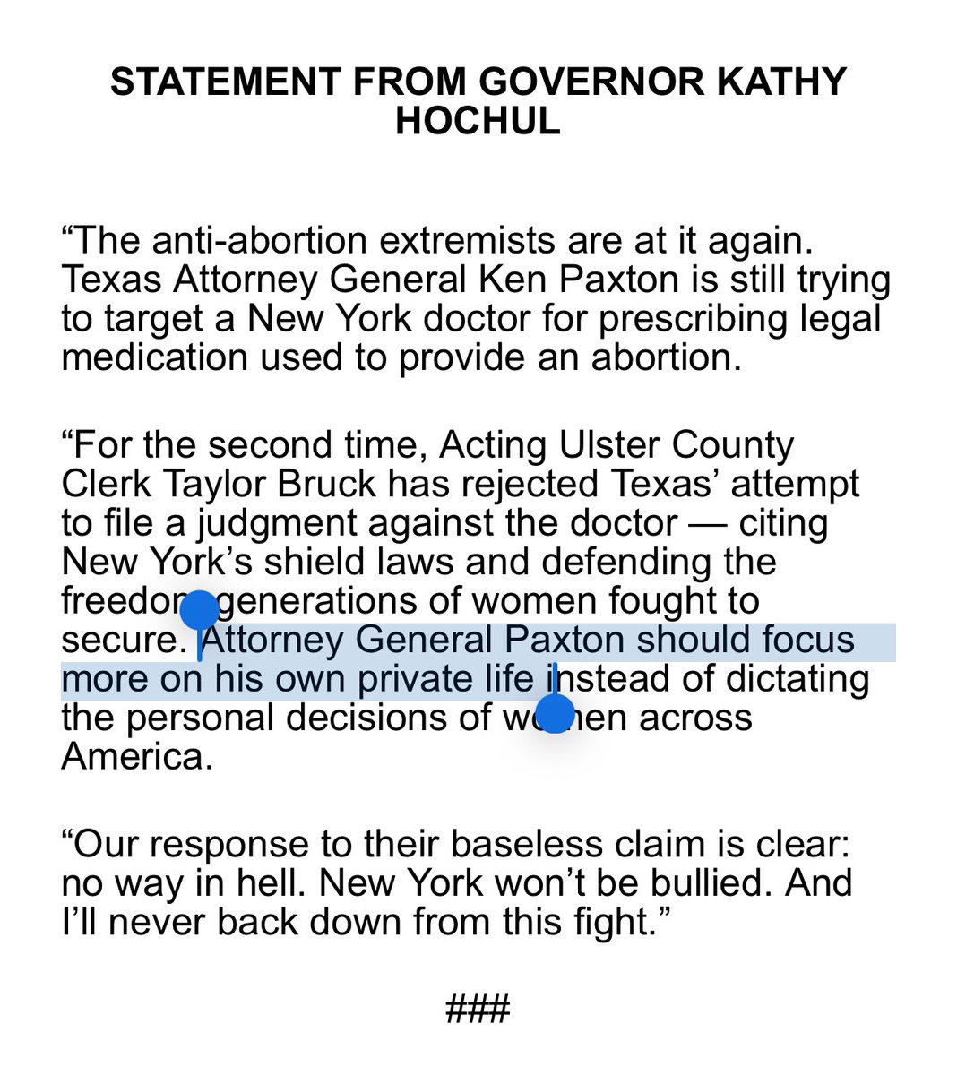 In a fight over abortion rights, Hochul brings up Paxton’s divorce