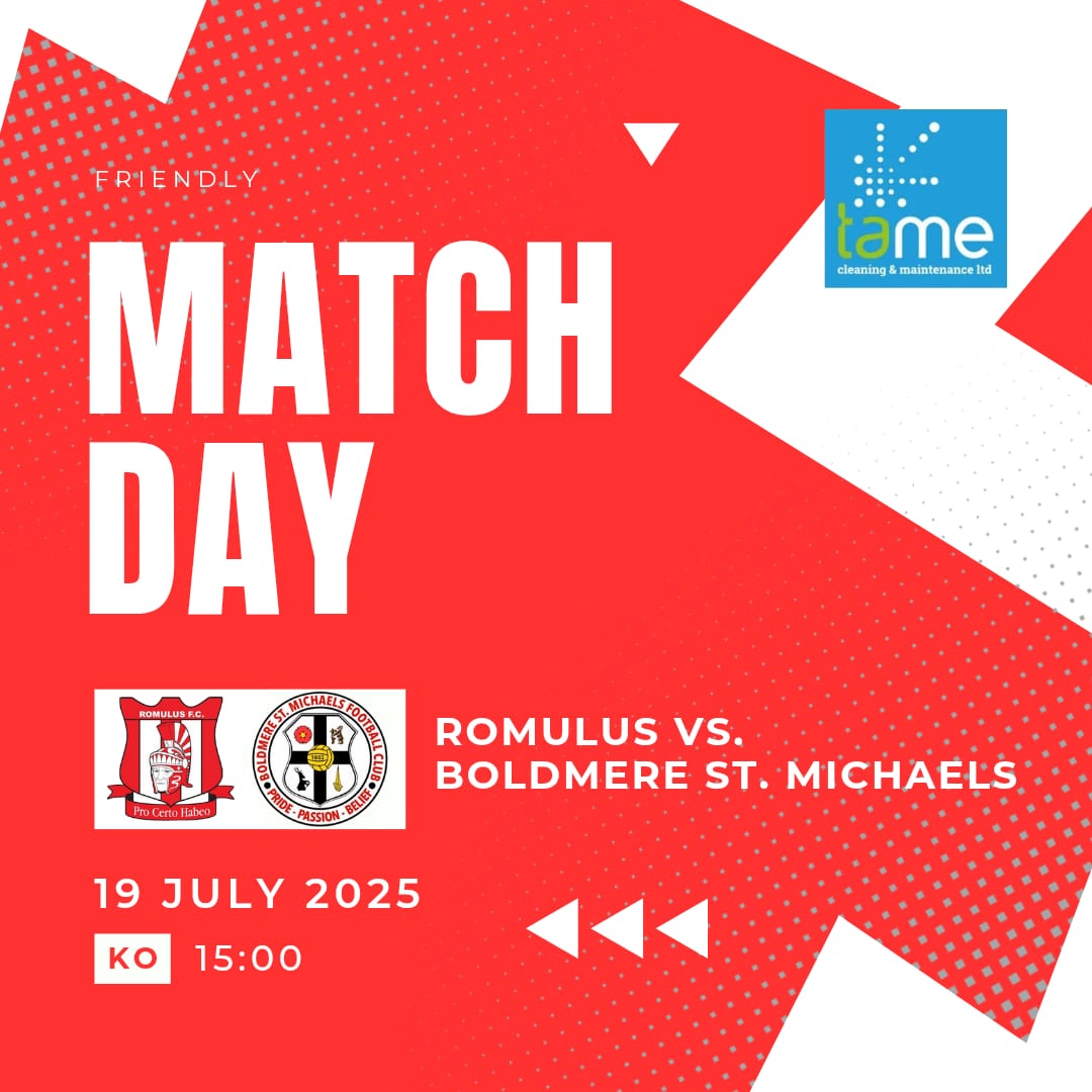 Romulus Football Club (@romulus_fc) on Twitter photo ⚽️ NEXT UP ⚽️
Join us at the Domino's Arena (B72 1NL) for our friendly against <a href="/themikesfc/">Boldmere St Michaels FC</a> this Saturday afternoon! 🤩
🚨 Just a reminder that it is CASH ONLY at the gate.
🗓 Saturday 19th July
🕖 Kick-Off: 15:00hrs
Adults: £7
Concessions: £4
Kids: £1
#RomulusFC #UTR 🔴⚪️ ⚽️ NEXT UP ⚽️
Join us at the Domino's Arena (B72 1NL) for our friendly against <a href="/themikesfc/">Boldmere St Michaels FC</a> this Saturday afternoon! 🤩
🚨 Just a reminder that it is CASH ONLY at the gate.
🗓 Saturday 19th July
🕖 Kick-Off: 15:00hrs
Adults: £7
Concessions: £4
Kids: £1
#RomulusFC #UTR 🔴⚪️