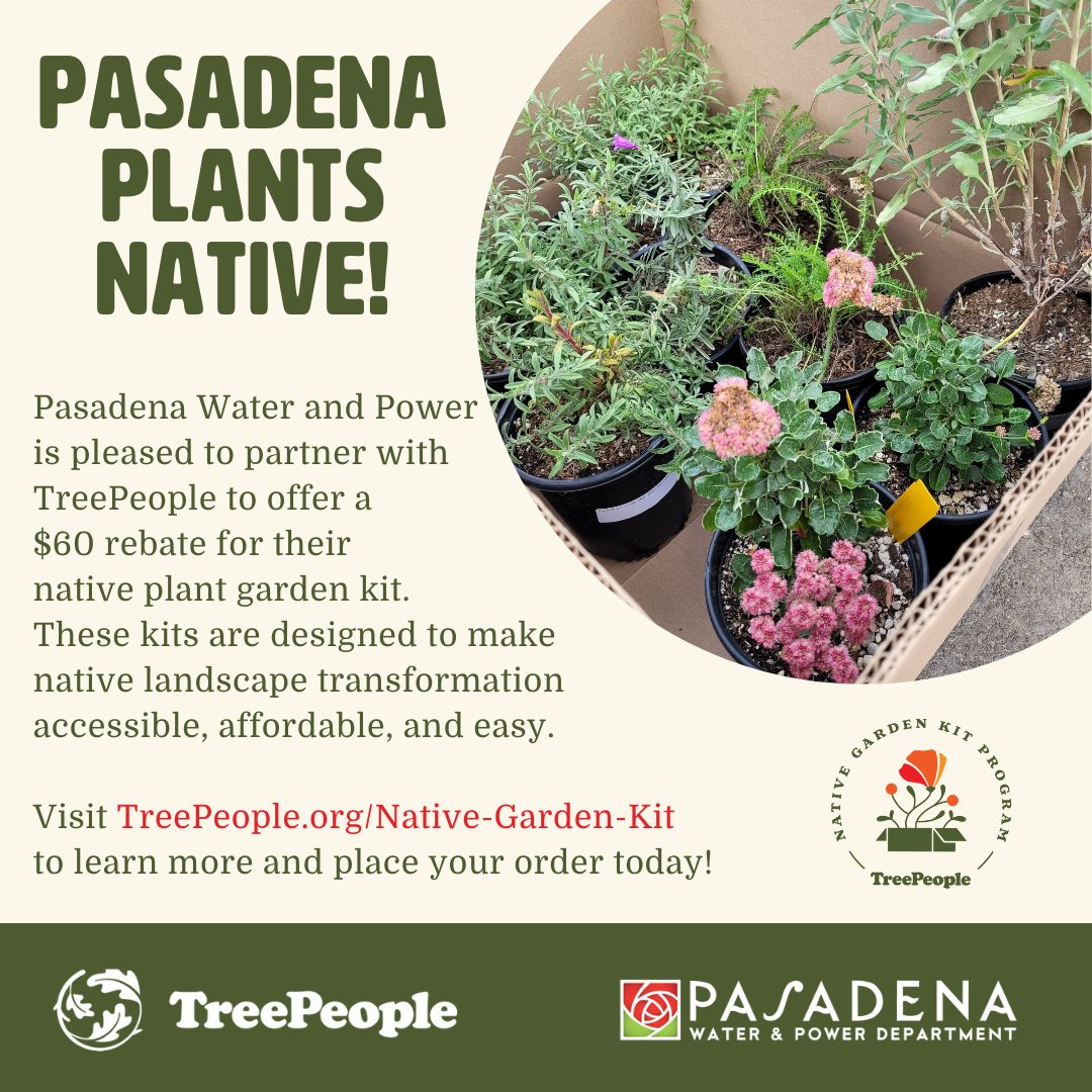 PWP customers are eligible to purchase one discounted kit, while supplies last! First time participants only. Additional kits may be purchased at the full retail value of $120.

To receive the rebate code, please visit TreePeople.org/Native-Garden-… and complete the survey.

Within two