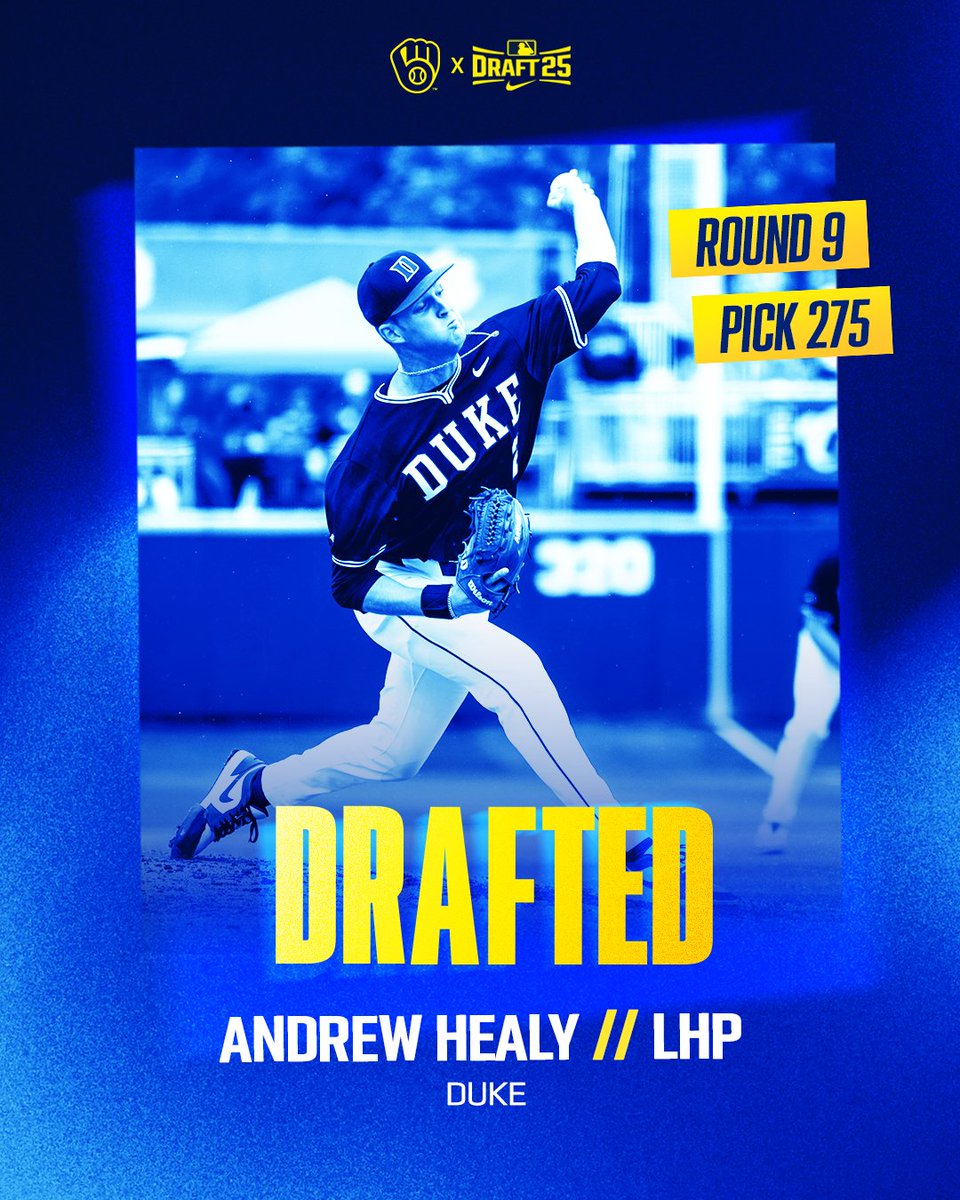 BrewersPD's tweet image. Round 9 / Pick 275
Andrew Healy / Duke
Welcome to the Crew!
#ThisIsMyCrew x @DukeBASE