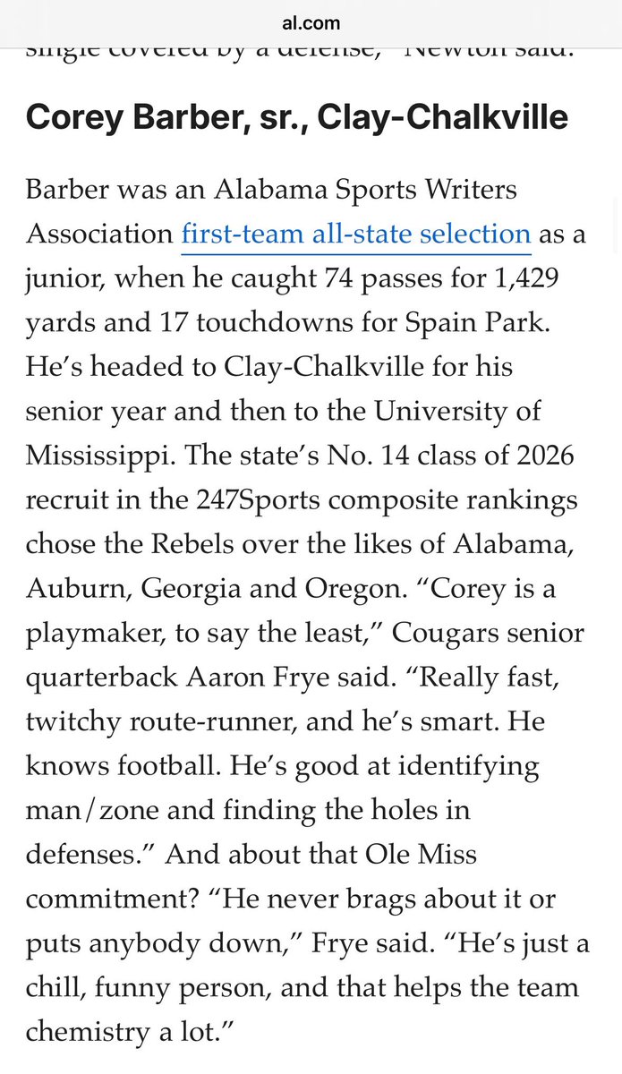 Corey Barber (@coreybarberjr) on Twitter photo Let's do it QB1, appreciate you for the kind words! <a href="/1Fryee/">Aaron Frye</a> <a href="/CCHSfootbal/">Clay-Chalkville Football</a> Let's do it QB1, appreciate you for the kind words! <a href="/1Fryee/">Aaron Frye</a> <a href="/CCHSfootbal/">Clay-Chalkville Football</a>
