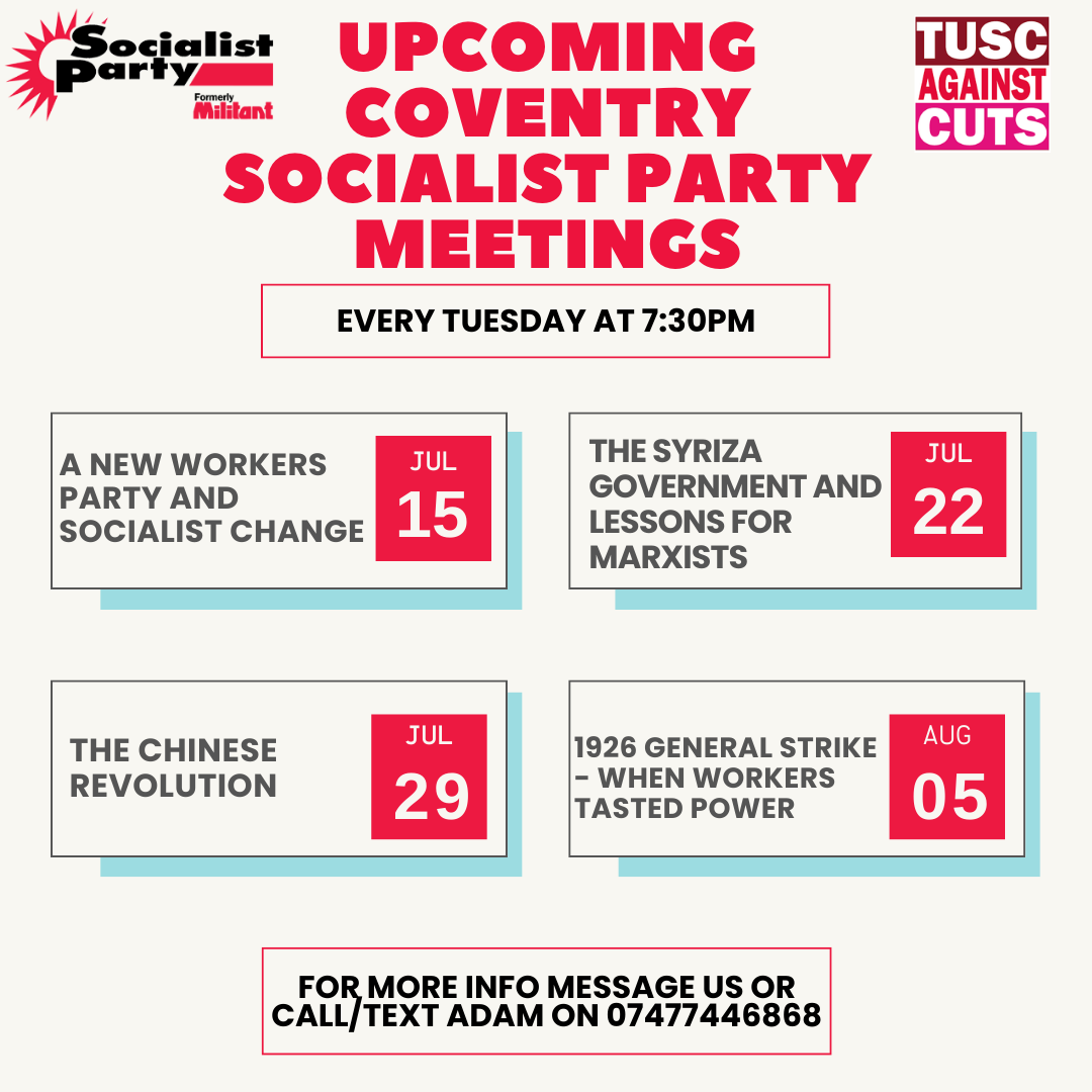 CovSocialists's tweet image. Our meeting tomorrow is on the fight for a new working-class party 🚩
Want to come along? Send a message 📲