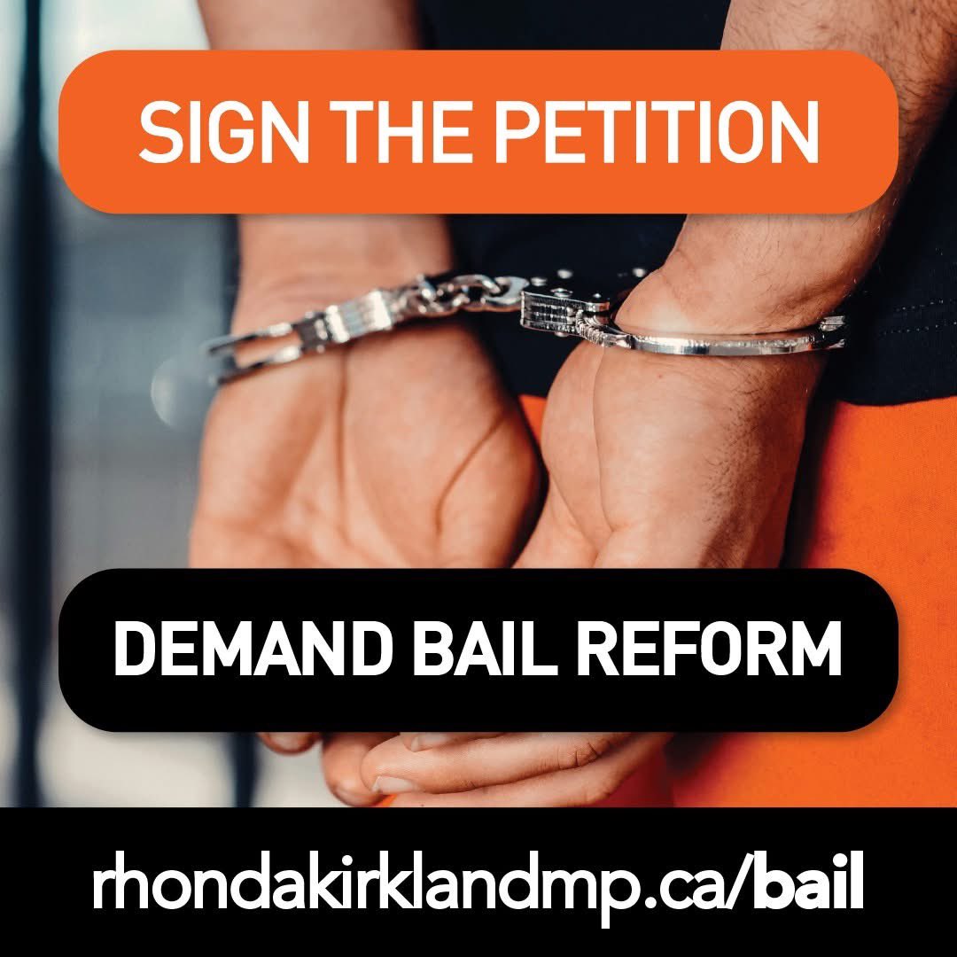 The call for bail reform is growing in Oshawa and across Canada.

It’s time to toughen bail, repeal C-5 &amp; C-75, and keep repeat violent offenders behind bars.

Join Oshawa’s call and add your name: rhondakirklandmp.ca/bail

#BailReform #OshawaStrong #cdnpoli