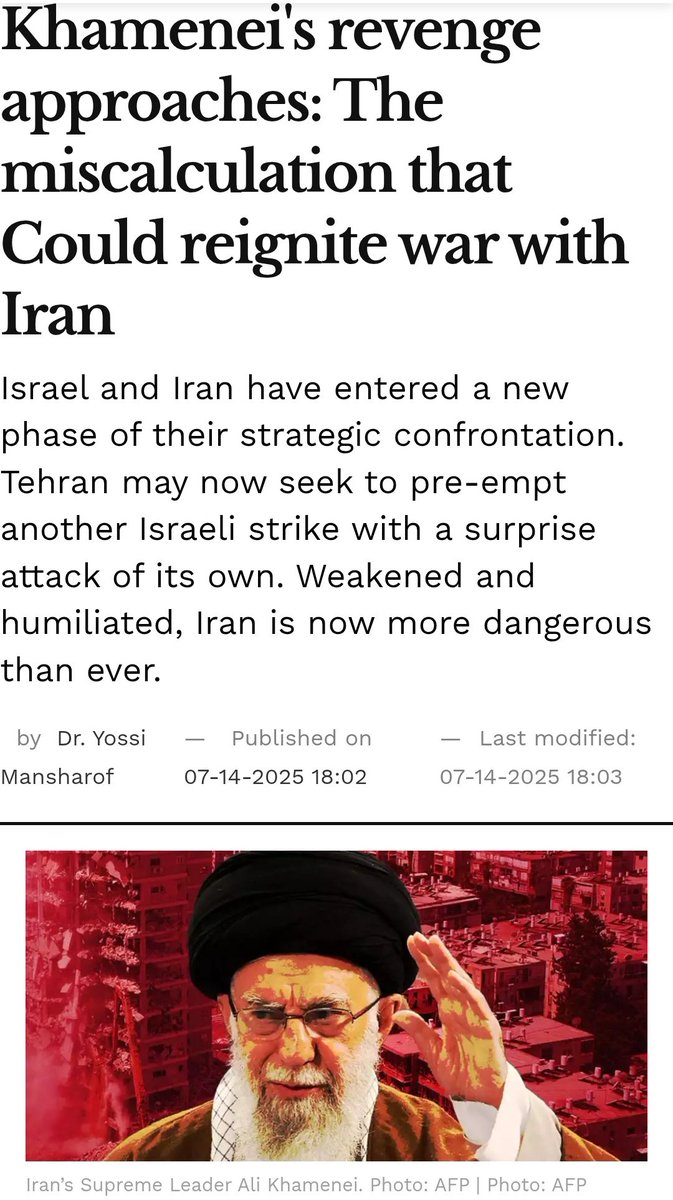 Yossi_Mansharof's tweet image. Israel and Iran have entered a new phase of their strategic confrontation. Tehran may now seek to pre-empt another Israeli strike with a surprise attack of its own. Weakened and humiliated, Iran is now more dangerous than ever. Israel's primary challenge in this next stage will…