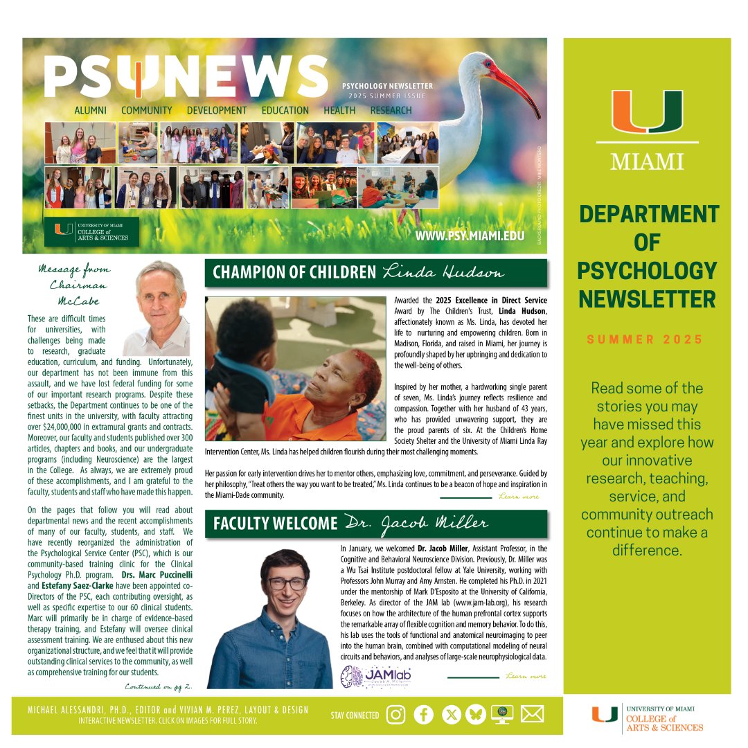 UMiamiPsych's tweet image. We are pleased to share with you the Summer 2025 UM Department of Psychology Newsletter.

Read here: yumpu.com/en/document/re…