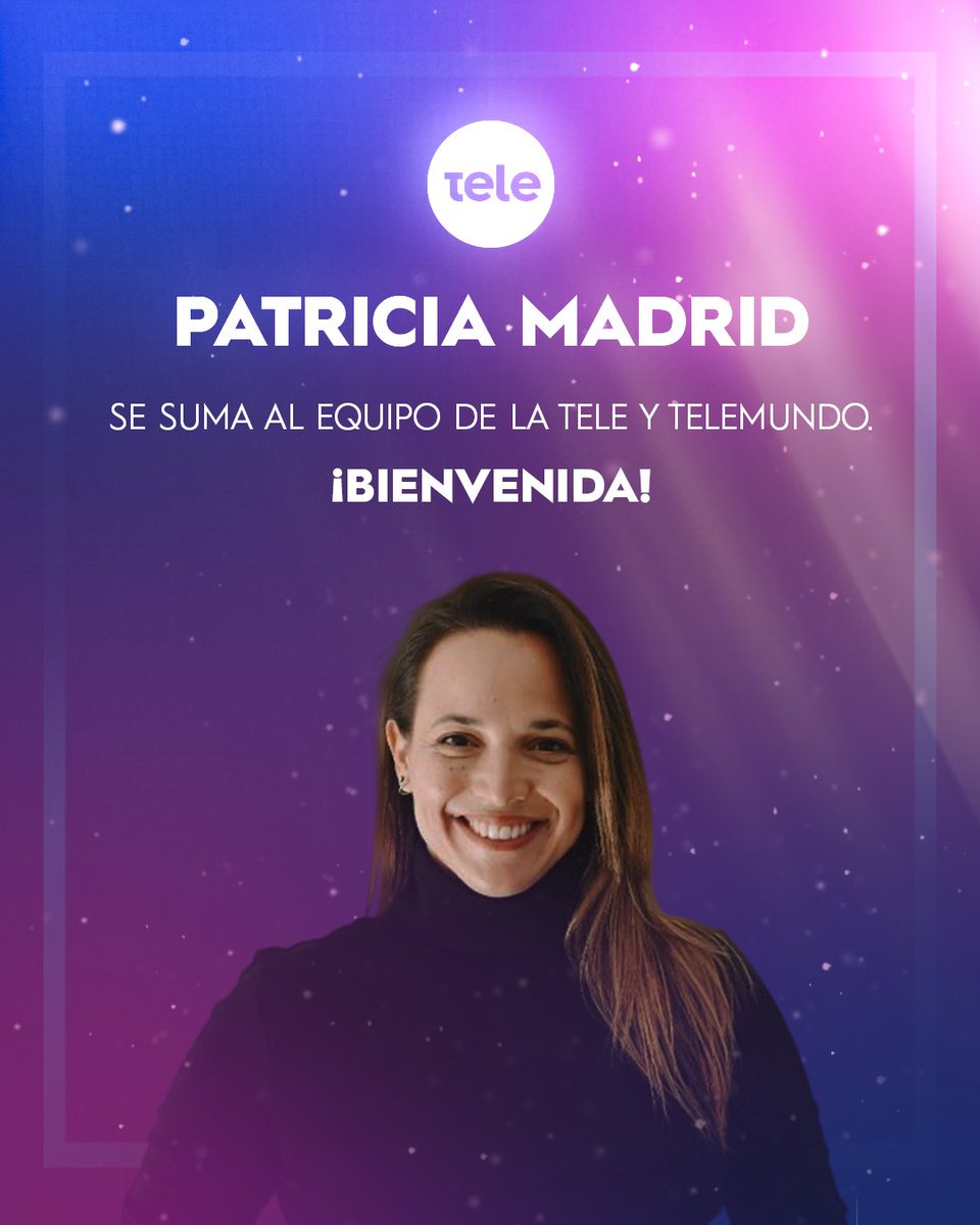 Le damos la bienvenida a <a href="/PatriciaJMadrid/">Patricia Madrid</a>, que se suma al equipo de La Tele y Telemundo.

Patricia formará parte de una nueva propuesta que estará en pantalla próximamente y de la cual les iremos contando detalles en estos días.