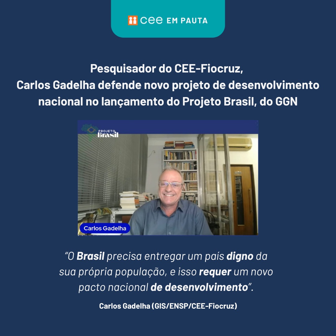 “A chave para o desenvolvimento do Brasil está em superar a iniquidade social e ambiental”, (Carlos Gadelha - coordenador do Grupo de Pesquisa Desenvolvimento Sustentável, #CEIS e C&amp;T Inovação em Saúde, no lançamento do Projeto Brasil, em 09/07. 
bit.ly/459MmkH