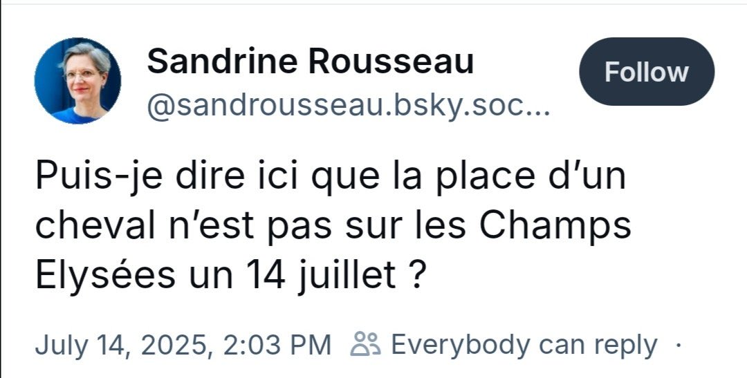 ecologisteseelv's tweet image. Encore une perle de Sandrine Rousseau :
La Cavalerie 🐎 peut aller se rhabiller avec les Verts 🌻 #EELV ?… 🤔
#14juillet