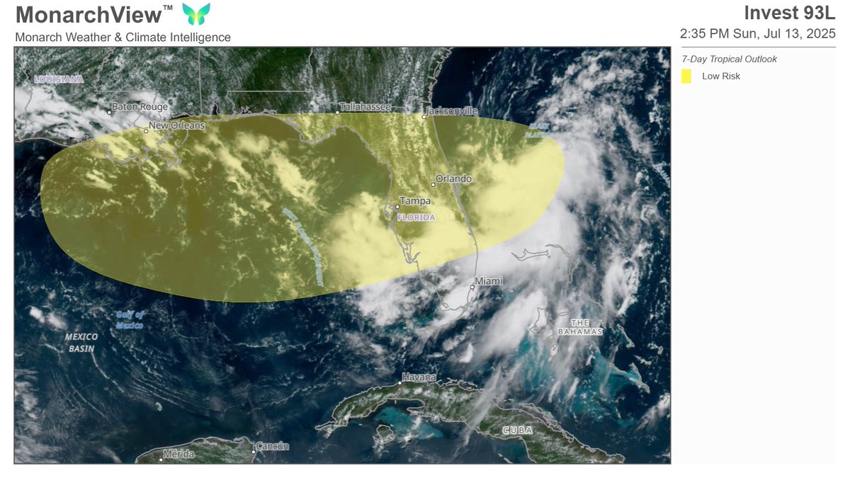 KathrynProciv's tweet image. We now have Invest 93L. NHC also expanded the development area eastward, across the Florida Peninsula, to include the Atlantic given the recent convective trends.