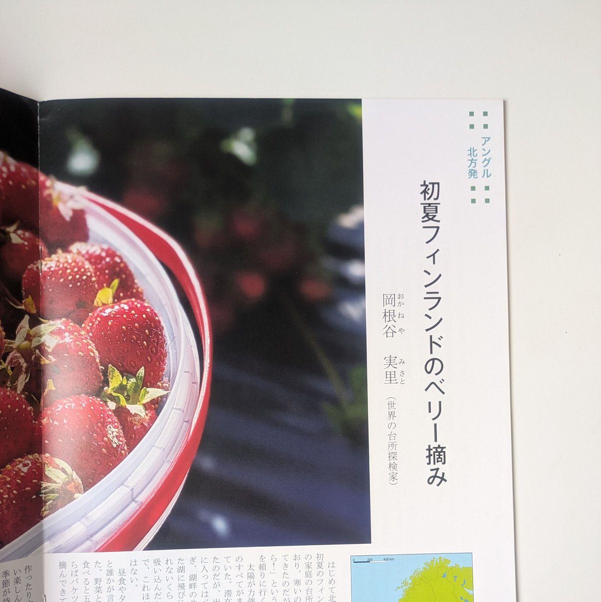 新しい連載が始まりました。
北方の暮らしにフォーカスした、北海道立北方民族博物館友の会の季刊誌「アークティック・サークル」。北方は寒いだけでなく先住民政策など社会的話題も豊富なので、1年間自分も購読して勉強します。
初回は夏のフィンランド。人生で一番おいしいいちごに出会いました。