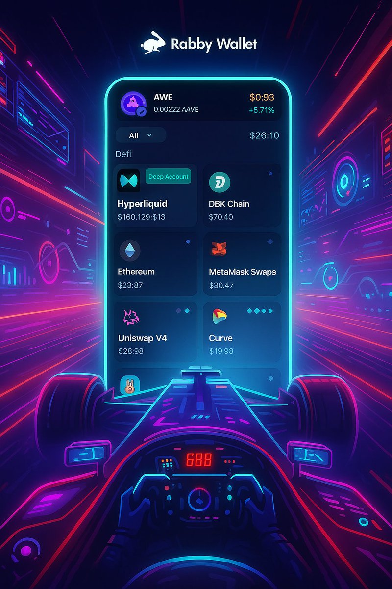 HyperFlash_hl's tweet image. Just like an F1 dashboard shows every detail mid-race, Rabby Wallet @Rabby_io now lets you monitor your Hyperliquid balance in real-time.
No pit stops. No friction.
Your portfolio. One screen. Full speed.