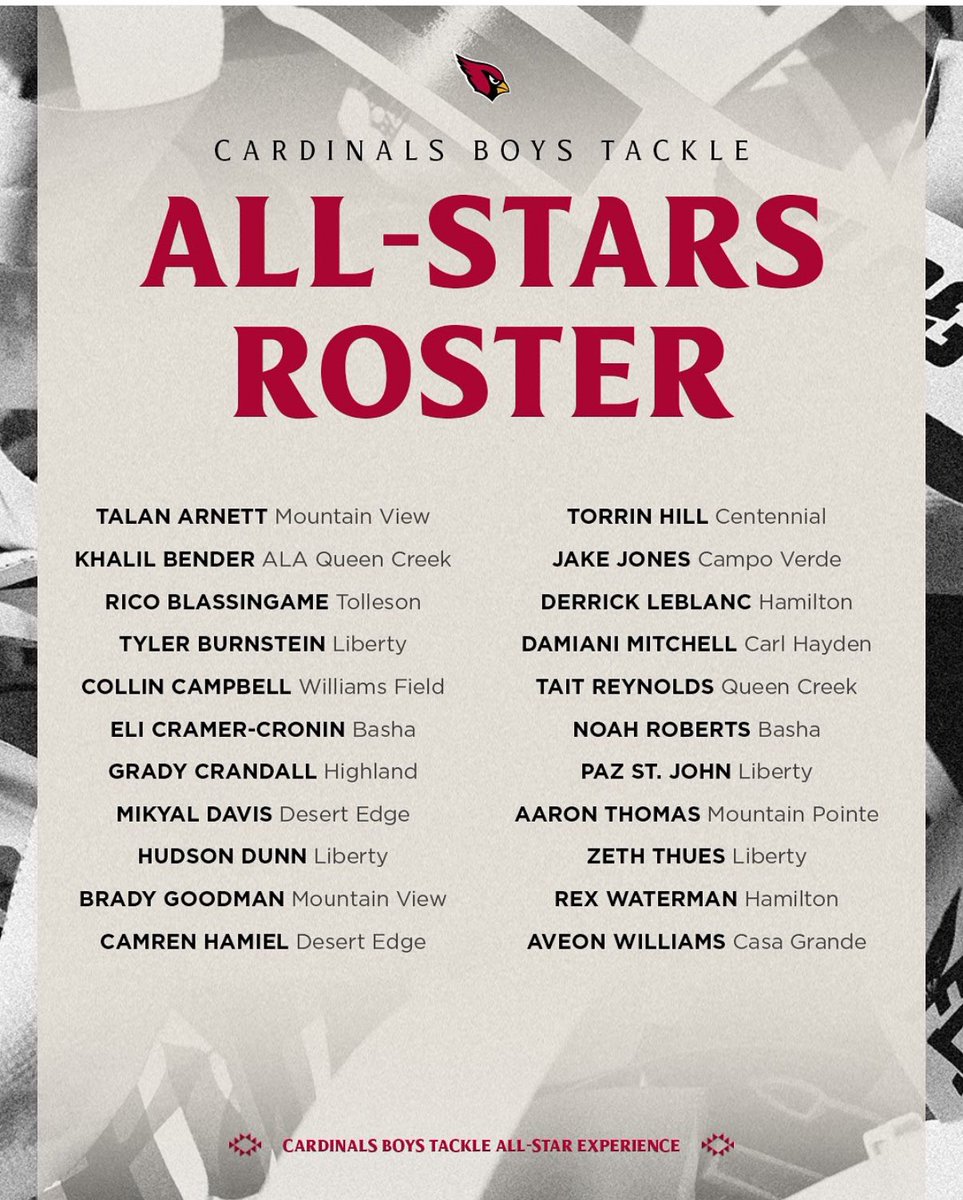 Zeth Angel Thues ⭐️⭐️⭐️ #0 (@zeththues26) on Twitter photo Grateful to be selected as an Arizona Cardinals All-Star high school athlete along with my <a href="/LibertyFBLions/">Liberty Lions Football</a> teammates. <a href="/Paz_StJohn/">Paz St John ✝️</a>
<a href="/hudsondunn1/">Hudson Dunn</a> <a href="/Ty_Burnstein/">Tyler Burnstein 3⭐️EDGE</a>
<a href="/coachthomasfb/">Colin Thomas</a> <a href="/AZCardinals/">Arizona Cardinals</a> Grateful to be selected as an Arizona Cardinals All-Star high school athlete along with my <a href="/LibertyFBLions/">Liberty Lions Football</a> teammates. <a href="/Paz_StJohn/">Paz St John ✝️</a>
<a href="/hudsondunn1/">Hudson Dunn</a> <a href="/Ty_Burnstein/">Tyler Burnstein 3⭐️EDGE</a>
<a href="/coachthomasfb/">Colin Thomas</a> <a href="/AZCardinals/">Arizona Cardinals</a>