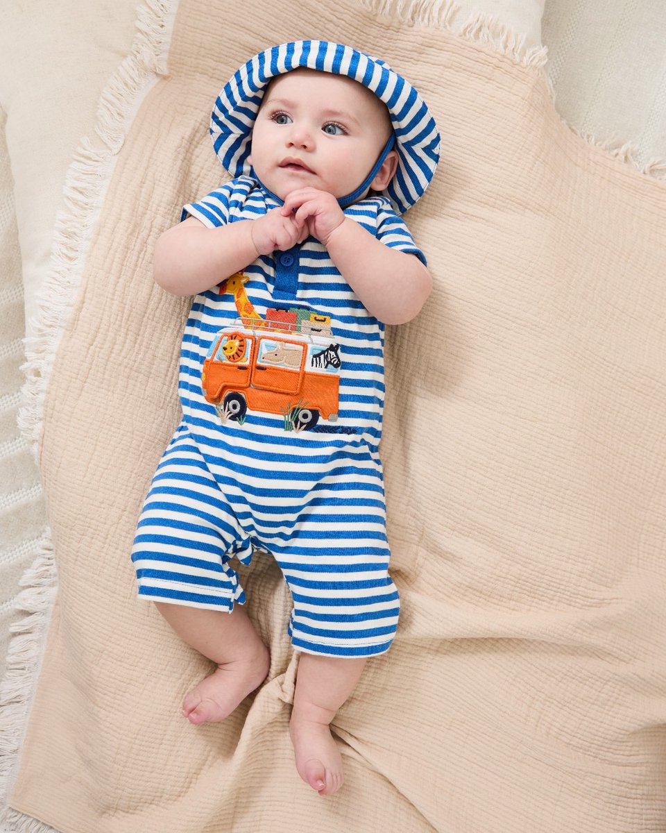 Adventure-ready in style 💙 Our Cobalt Blue Safari 2-Piece Romper &amp; Hat Set brings playful charm and all-day comfort - perfect for your little explorer! bit.ly/4nNN3se