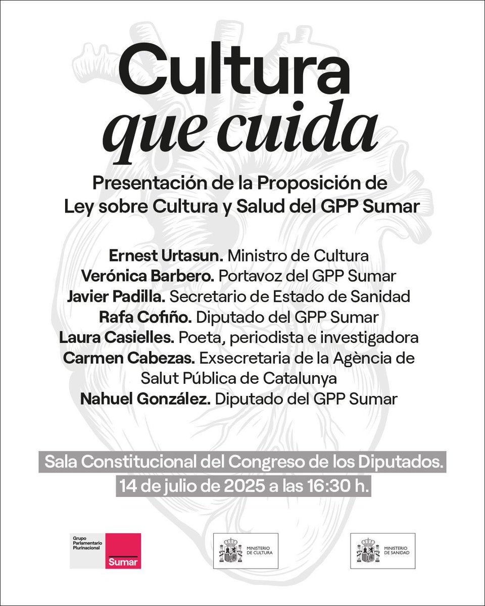 📣Hoy estuvimos en <a href="/Congreso_Es/">Congreso</a> en la presentación de la Proposición de Ley sobre Cultura y Salud impulsada por <a href="/sumar/">Sumar</a>.

📚🎭Desde <a href="/FADSPU/">FADSP</a> defendemos una salud pública integral, que también se construye desde la cultura y el cuidado comunitario.
#CulturaQueCuida #SanidadPública