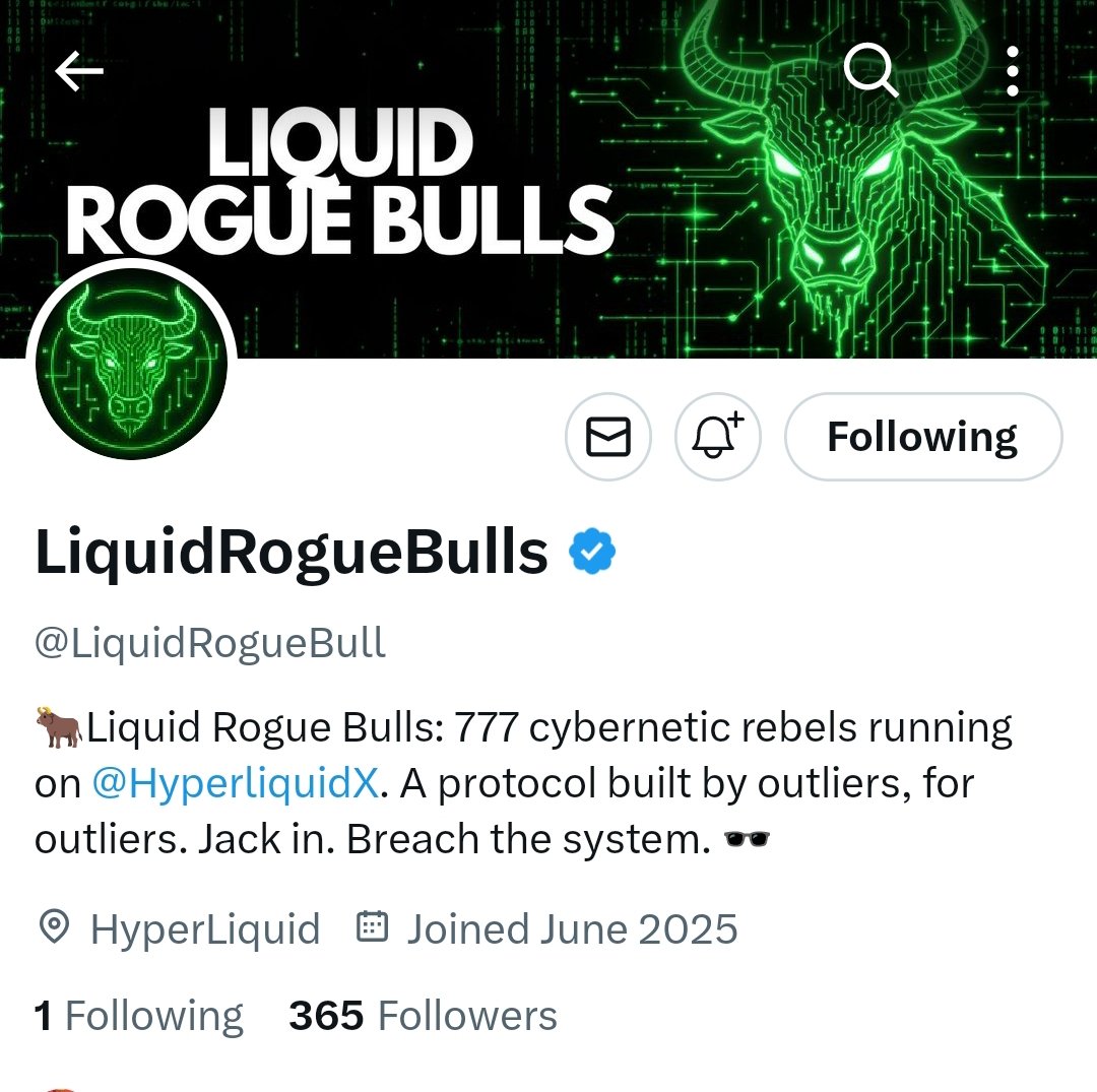 Distruxn (@distruxxn_sol) on Twitter photo FREE MINT Early Alpha on <a href="/HyperliquidX/">Hyperliquid</a>
Project: <a href="/LiquidRogueBull/">LiquidRogueBulls</a>
Price: Free Mint (OG)
DYOR
Like, Rt this tweet to get OG FREE MINT Early Alpha on <a href="/HyperliquidX/">Hyperliquid</a>
Project: <a href="/LiquidRogueBull/">LiquidRogueBulls</a>
Price: Free Mint (OG)
DYOR
Like, Rt this tweet to get OG